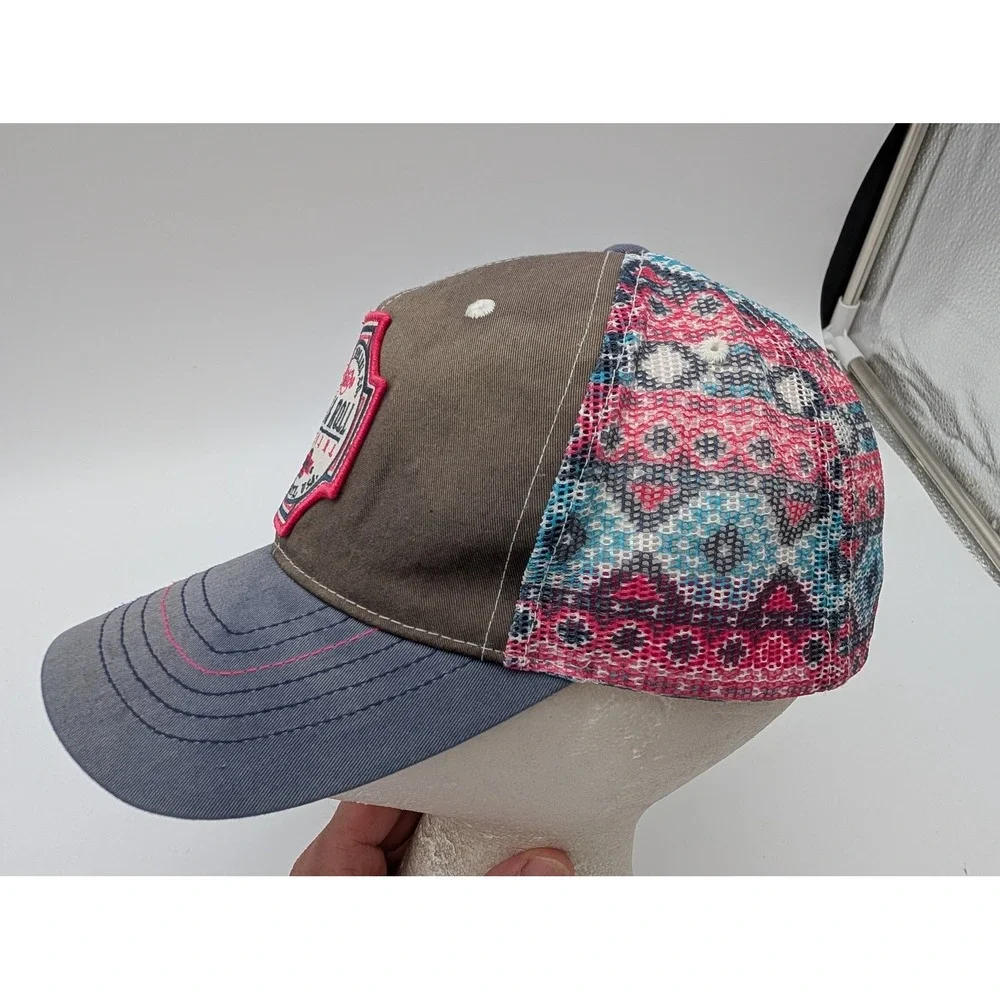 Rock and Roll Cowgirl Womens Southwestern Mesh Snapback Trucker Hat Brown Pink